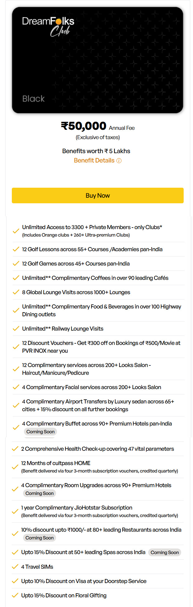 Dreamfols Code Example Case Study: DreamFolks Membership - Black Card